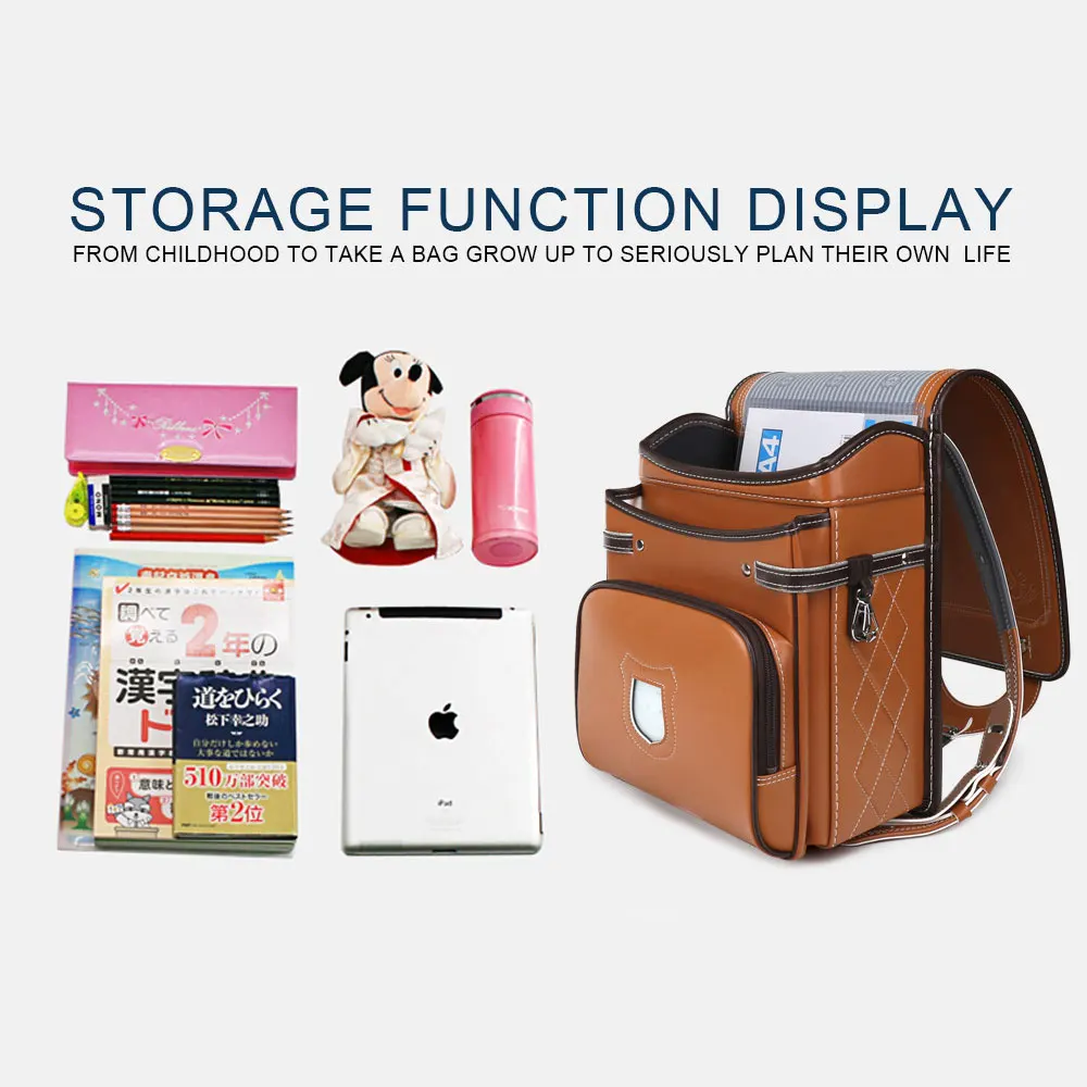 Coulomb Japanese Randoseru Children Backpack Kids Bags PU Solid Eagle A4 Mochila Infantil Baby Orthopedic Japan School bookbags