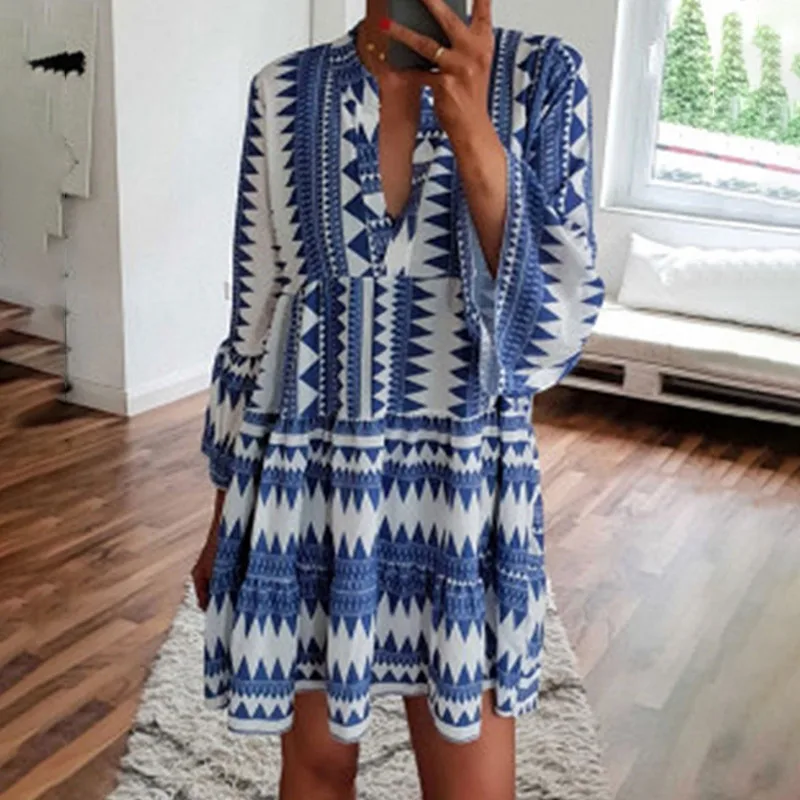 Женское Короткое платье Бохо с расклешенными рукавами вечерние пляжные платья