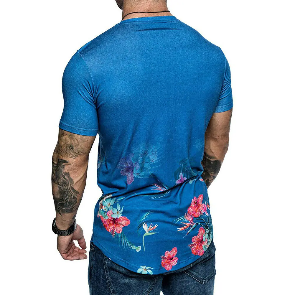 Футболка мужская с цветочным принтом повседневная Облегающая рубашка круглым