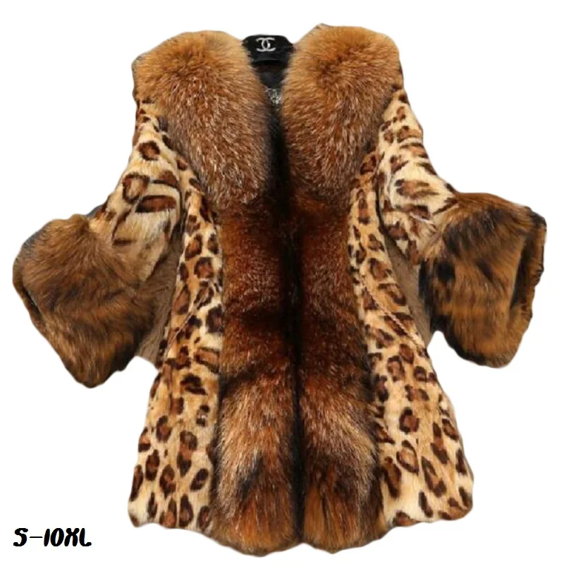 

Long mink fur coat sale 2020 winter women's large leopard fur bag S-10XL retro elegant fashion warm jacket jacket warm