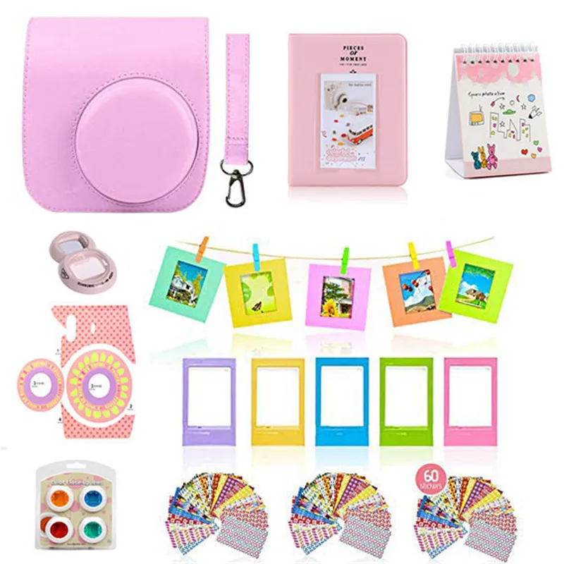 Pink 9 in 1 Accessories Kit for Fujifilm Instax Mini 8/9 Camera Painting Carrying Case Bag Cover/Selfie Mirror/Filter/Album/Sticker - Цвет: Pink