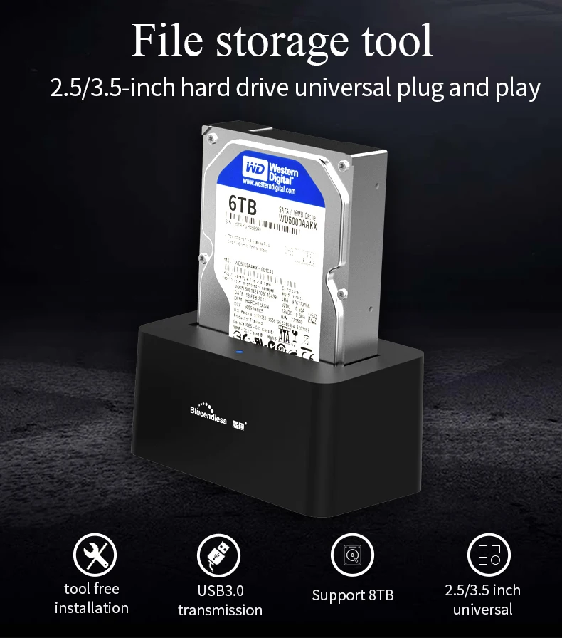 Blueendless HDD док-станция 2,5 ''3,5'' HDD корпус SATA интерфейс Plug and Play 1 отсек USB3.0 порт Поддержка Макс 8 ТБ HDD