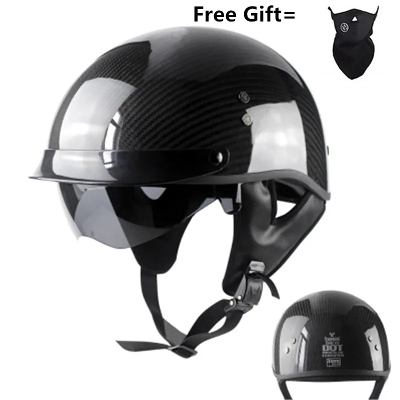 German Pure Carbon Fiber Half Face Motorcycle Helmet Dot Approved Light Weight Open Face Helmet With Inner Sungalsses CE