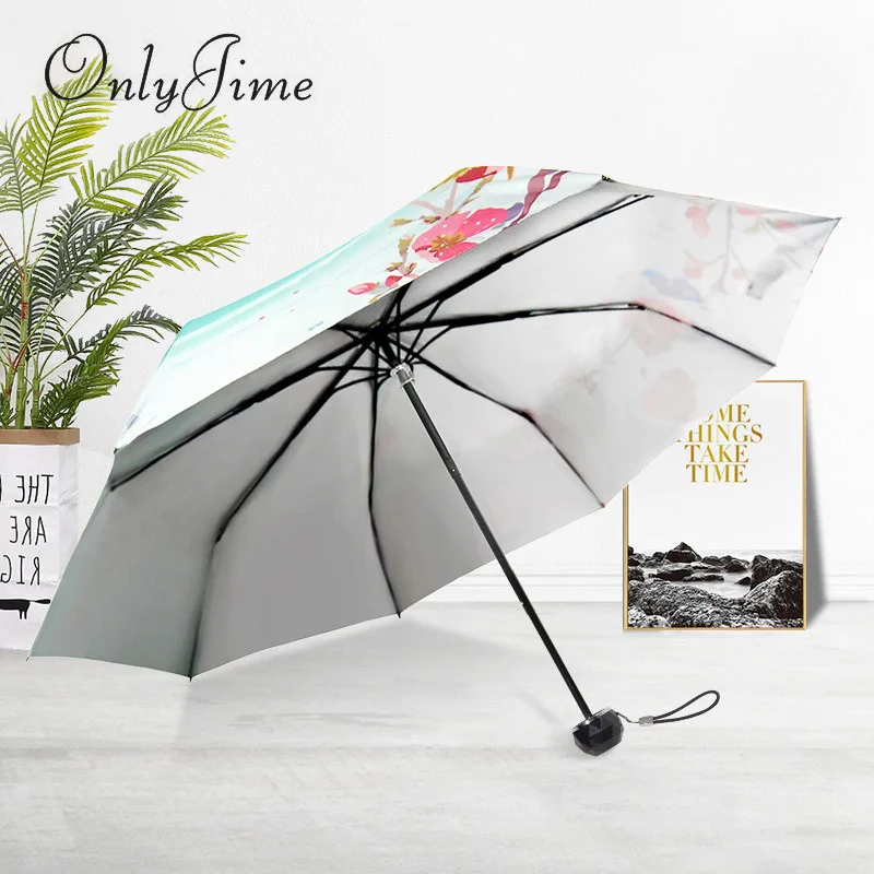 Creative Peach Pattern Small Fresh Umbrella Anti-UV Folding Girls Art Illustration Cartoon Shape Sunny and Rainy | Дом и сад
