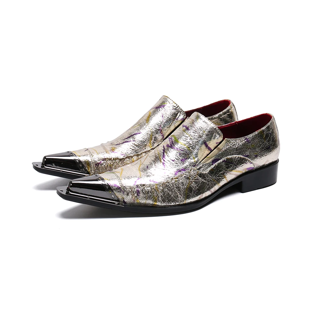 

Glitter Gold Mens Shoes Genuine Leather Printed Party Mens Dress Shoes Italian Luxury Slip On sapato social masculino couro 47
