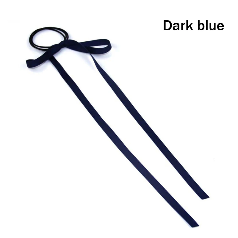 Dark Blue Милые Ленточные ленты, длинные женские волосы для девочек, 1 шт. ленты, цветные аксессуары, бант, модные волосы, Пляжная резинка для волос - Цвет: Dark Blue