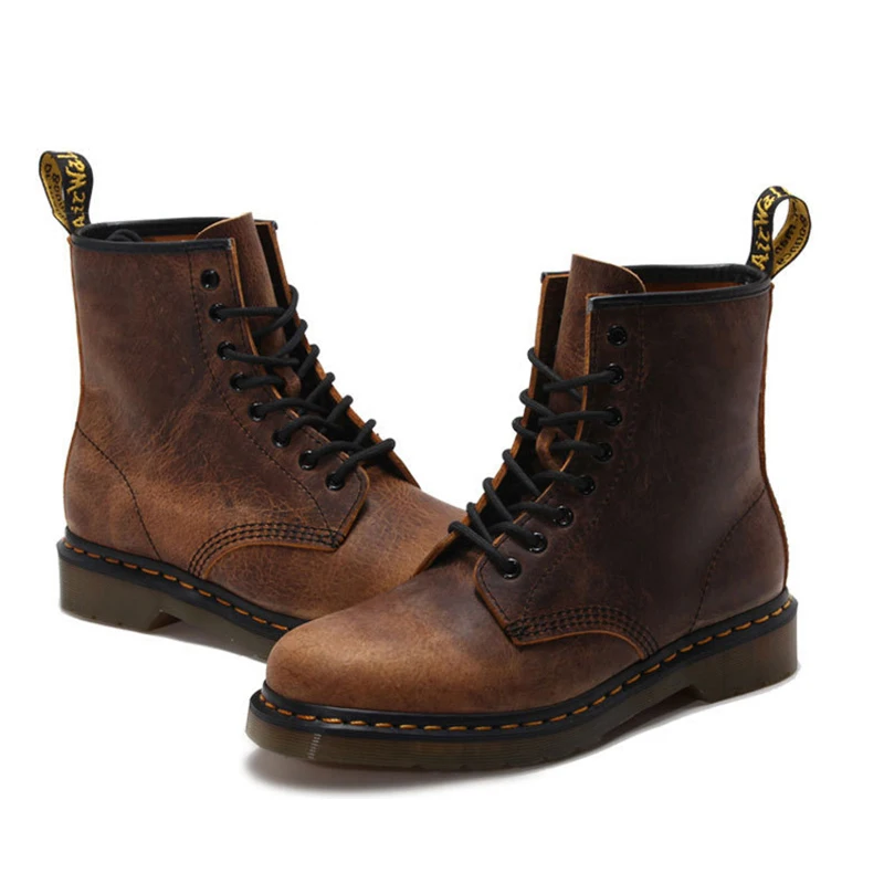 Beli Baru Kulit Asli Sepatu Bot Sepatu Vintage Motor Martin Boots Unisex Wanita Musim Semi Musim Gugur Sepatu Boots Coklat