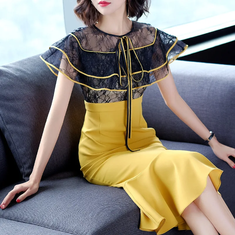 2018 женское платье Кружева хит Цвет рыбий хвост юбка тонкий женский высокого