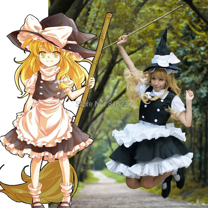 Фартук горничной Touhou Project Kirisame Marisa платье Униформа аниме костюмы для косплея |