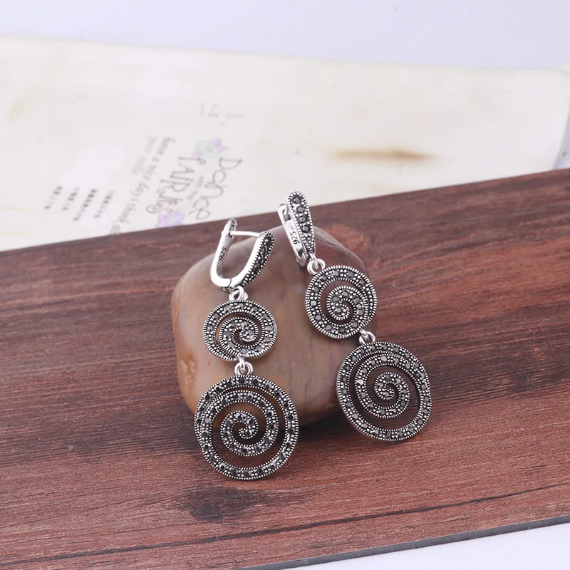 Винтажные Ювелирные изделия Feelgood серебряные серьги черные кристаллы висячие для