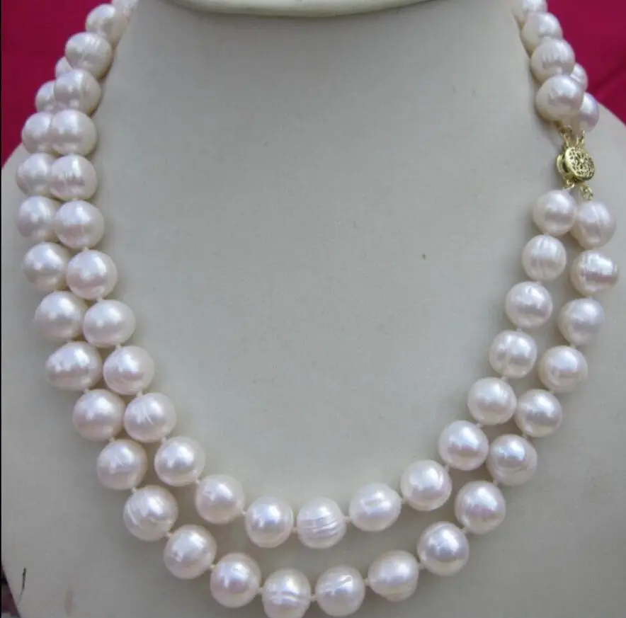 

Модное Двухрядное Жемчужное ожерелье 9-10 мм из натурального белого южного моря 18 - 19 дюймов