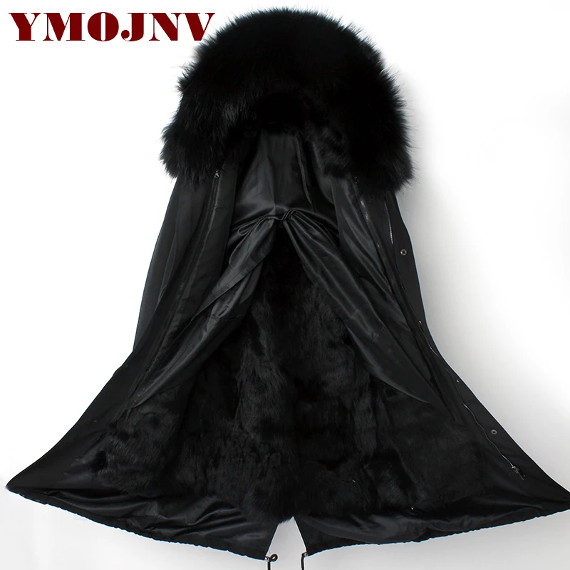 YMOJNV новый длинным натуральным мехом парка зимняя Для женщин куртка теплая