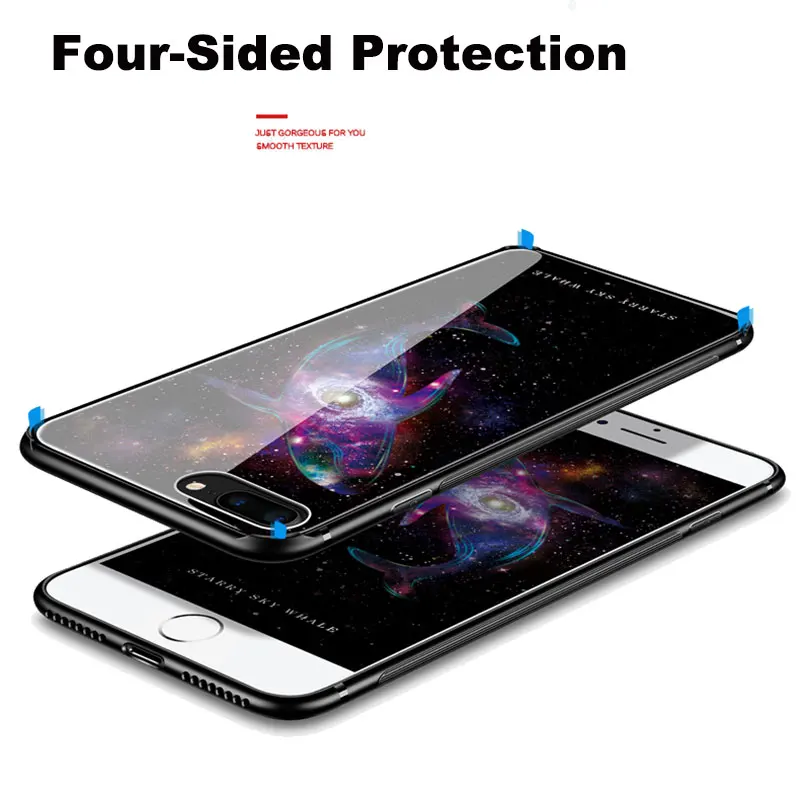 Portefeuille For iPhone X Case Hybrid Tempered Glass Hard Back Soft Silicone Bumper Protective Cover 8 PLus 7 6 6S 10 |