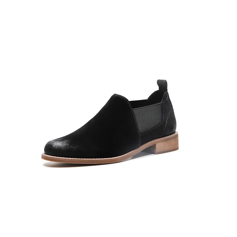 women's Genuine Leather Pumps 22-24.5 cm Low heel round toe vintage Fashion casual shoes Spring and autumn wild sexy Hand made - Цвет: black