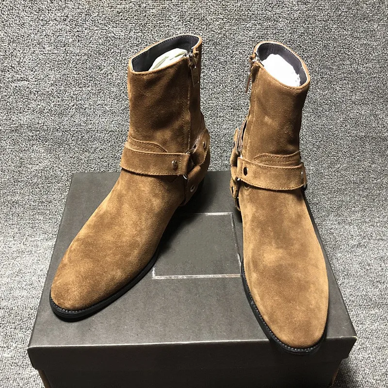 Винтажные ботинки ручной работы с пряжкой и кольцом цвета хаки универсальные