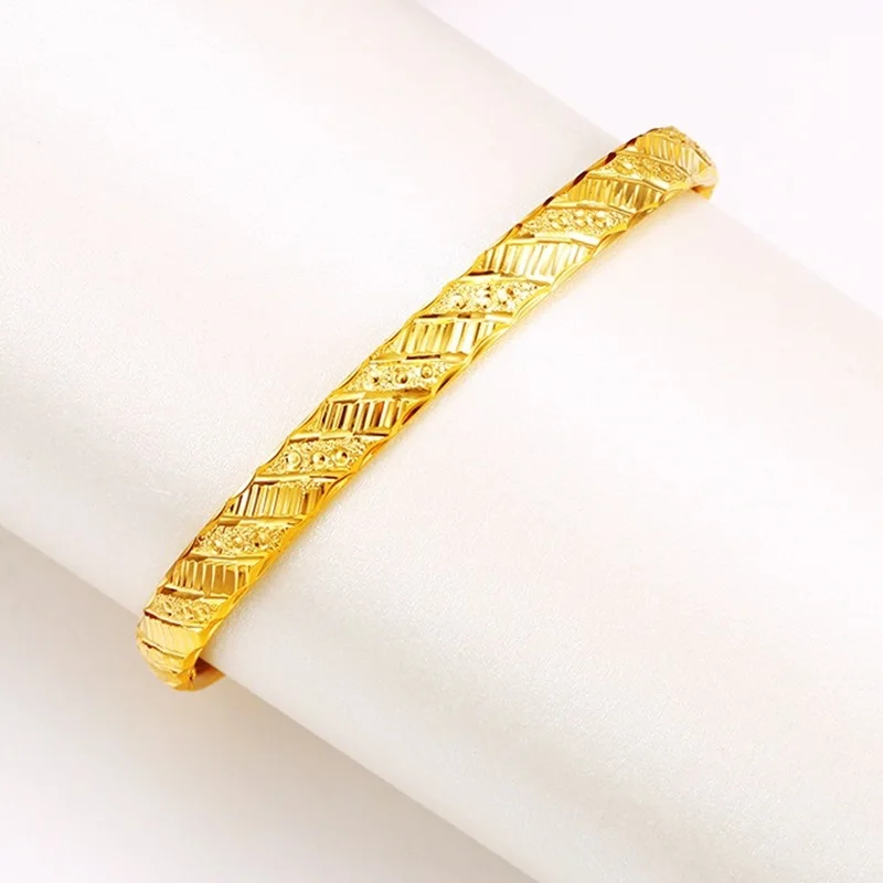 OMHXFC Wholesale European Fashion Woman Bride Party Birthday Wedding Mother Gift Vintage Wide 24KT Gold Bracelet Bangle ES158 | Украшения и