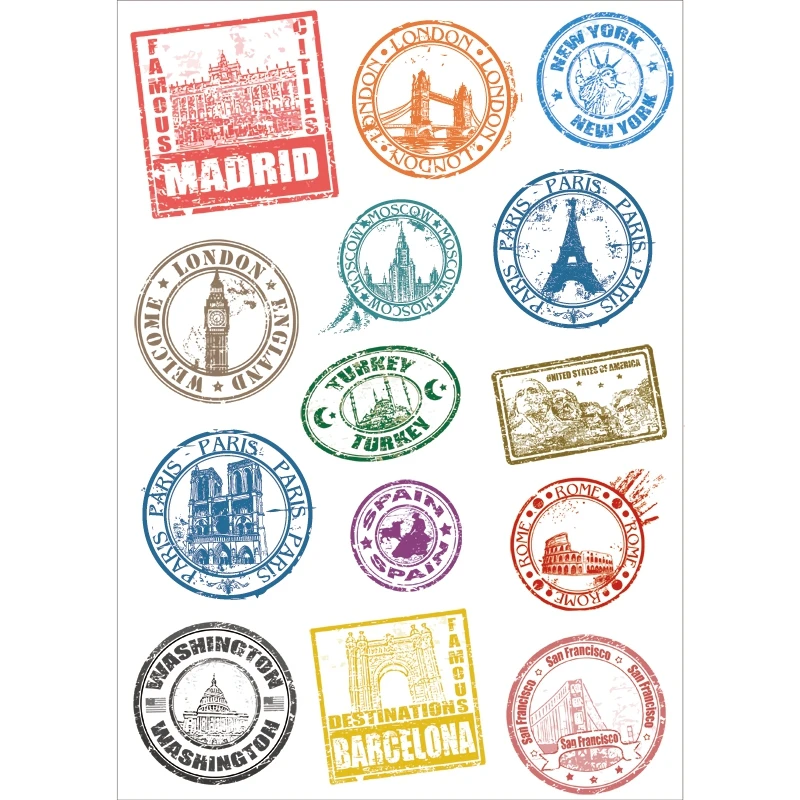 

14x Sticker Vintage Scenery Post Mark Seal A4 Size Phone iPad Tablet Laptop Luggage Skateboard Bike Motorcycle Car Styling Decal