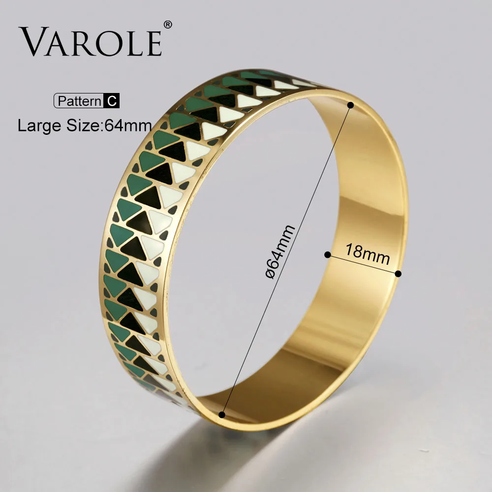 Pattern C 64mm VAROLE модный Сетчатый Дизайн эмаллы любовь манжеты браслеты для женщин 18 мм ширина браслет цвета золота подарок для девочки этнические ювелирные изделия - Окраска металла: Pattern C 64mm