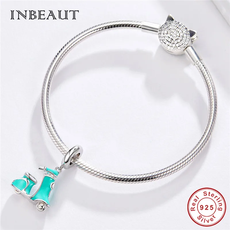 INBEAUT 100% настоящий 925 пробы серебристый синий эмаль электрический самокат
