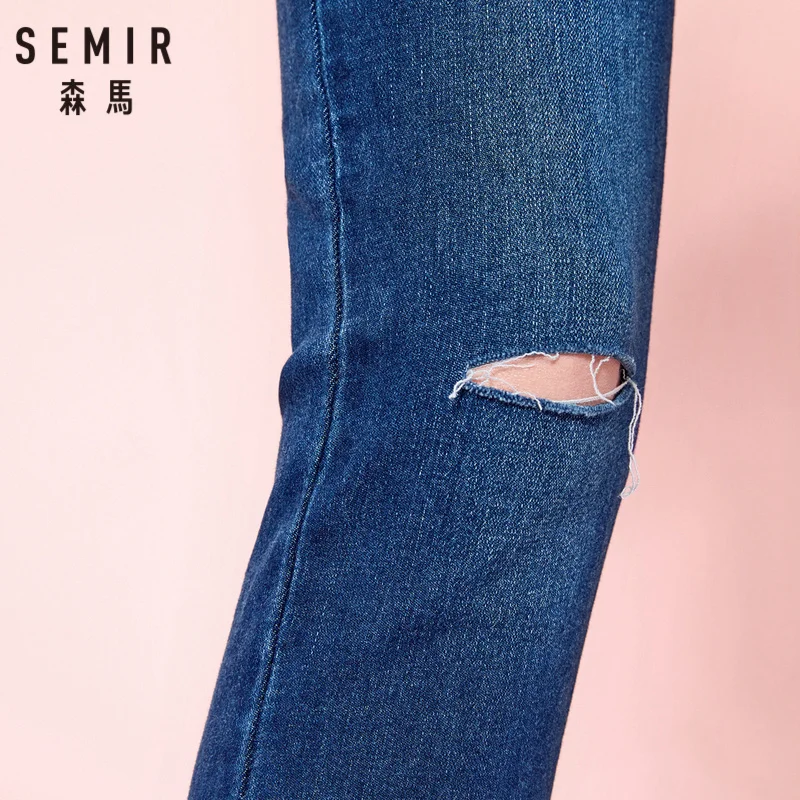 SEMIR женские укороченные обтягивающие джинсы с потертостями в стиле ретро до