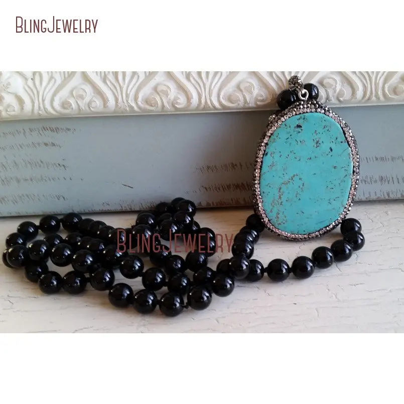 Ожерелье с бусинами из оникса узлом в стиле бохо ожерелье подвеской виде плиты