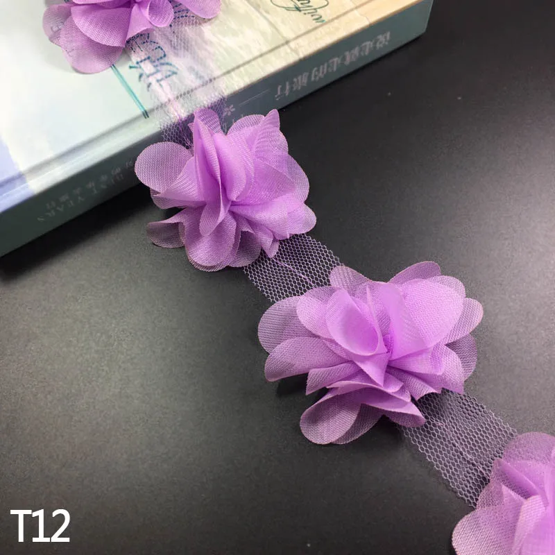 T12 12 шт./ярд 6 см 3D Тюль Цветочная отделка кружевная лента для украшения эластичное кружево стрейч для маленьких девочек аксессуары для волос - Цвет: T12
