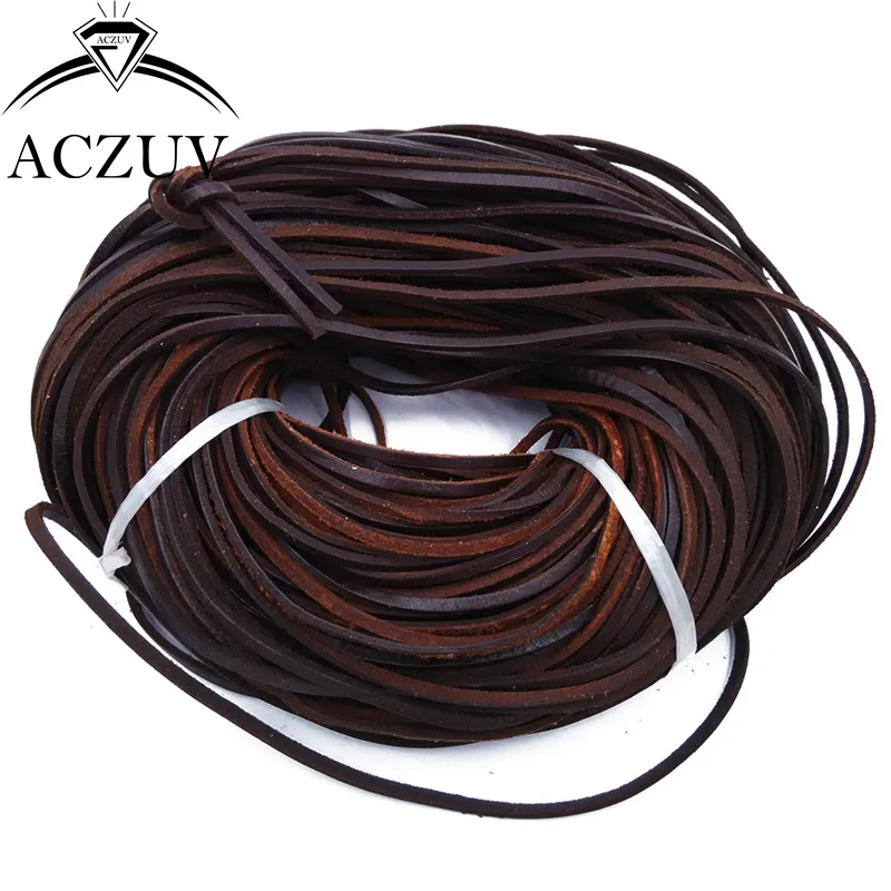 100m 3mm Wide about 2.5mm Thick Dark Brown Black Coffe Original Color Real Leather Cord Natural Leather Rope for Jewelry Making