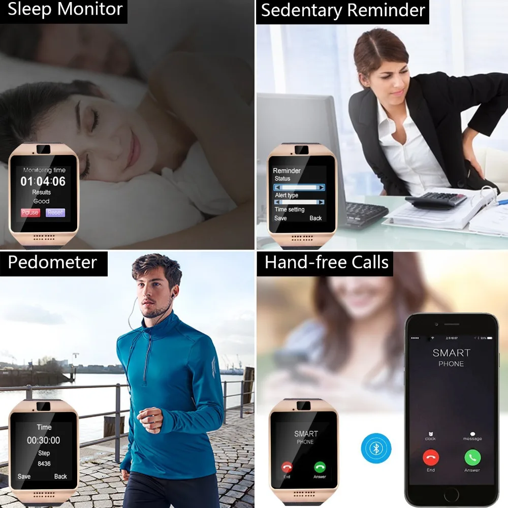

Smart Watch with Camera Q18 Bluetooth Smartwatch with Sim Card Slot Fitness Activity Tracker Sport Watch for Android Smartphones