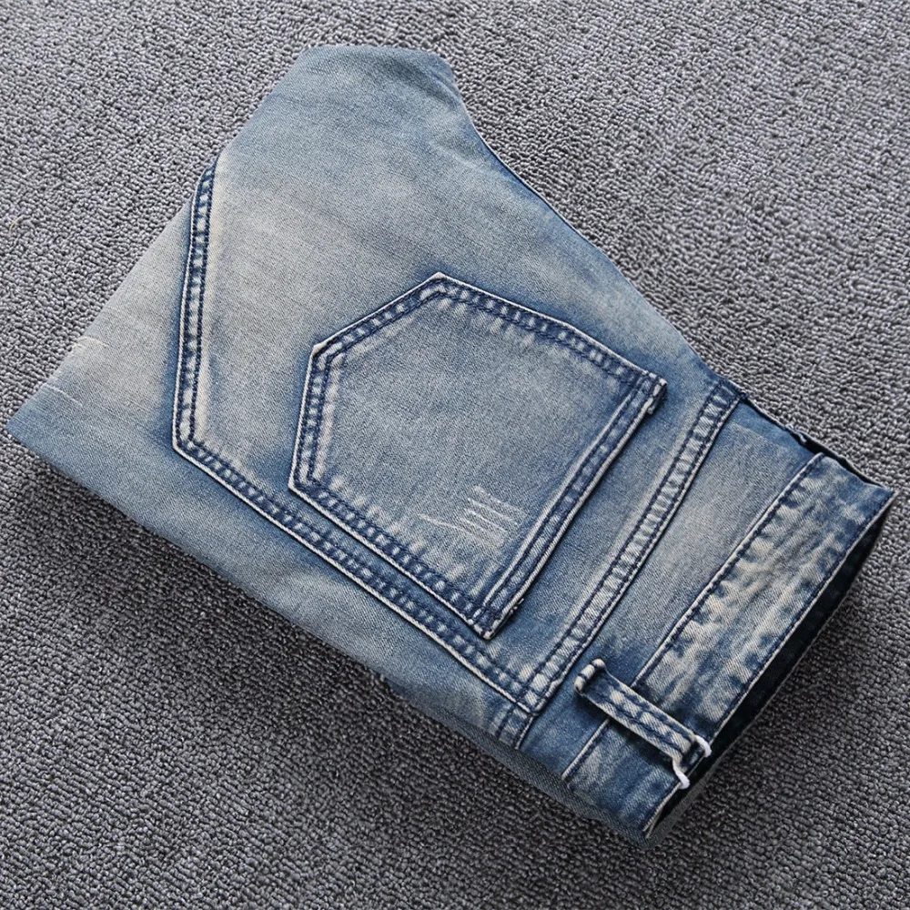 Szyms Новые Модные мото Байкер рваные джинсы мужские байкерские скинни Distressed Jean