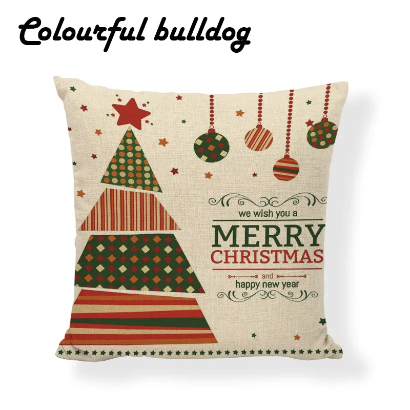 Christmas Series Cushion cover 17*17inches Tree Snowman Santa's Star Ball Pattern Linen Material Home Car Decoration Pillow Case | Дом и