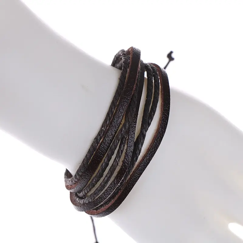 Vintage Male Leather Bracelets Bangles 19cm Black Brown Braided Rope Fashion Wrist Band Bracelet Men Jewelry Gift | Гибкие и жесткие