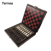 yernea antique chess board game set vintage resin chess lifelike pieces separate checkerboard game pattern chess box gift
