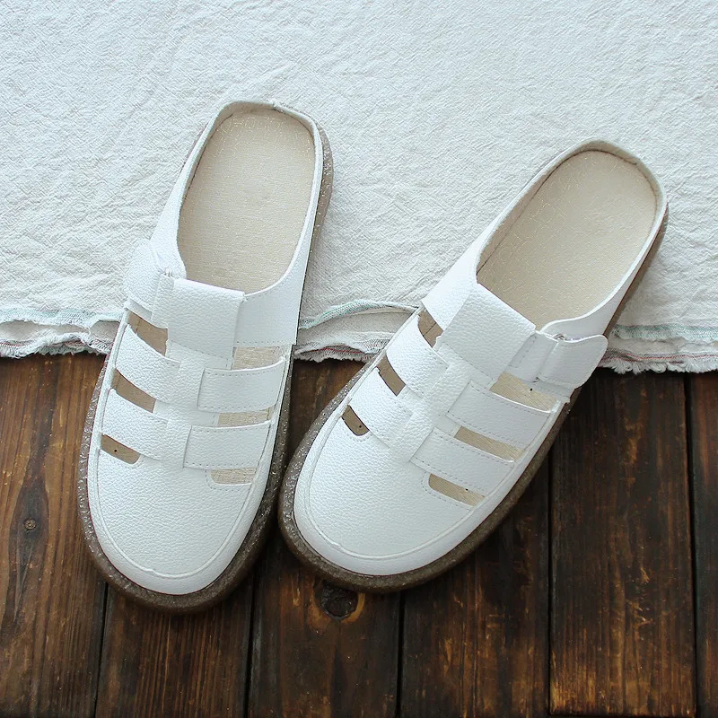 Женские летние туфли baotou белые с закрытым носком сандалии в ретро стиле на