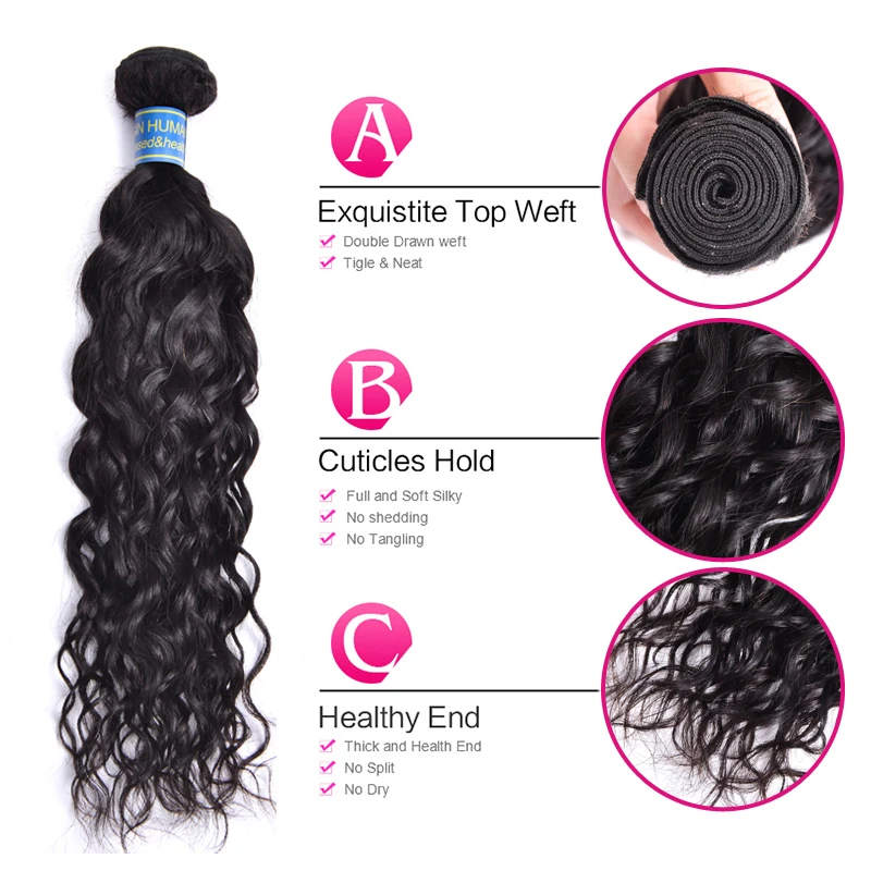 8А Бразильские Волосы Девственницы Естественная Волна 3 Пучки Мокрый И Волнистые