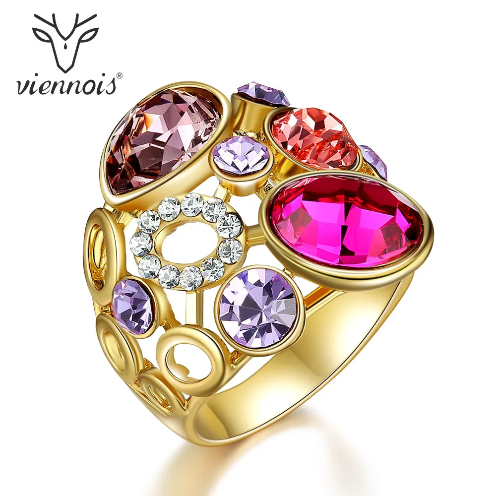 Viennois роскошные кольца для женщин с разноцветными кристаллами круглые широкие