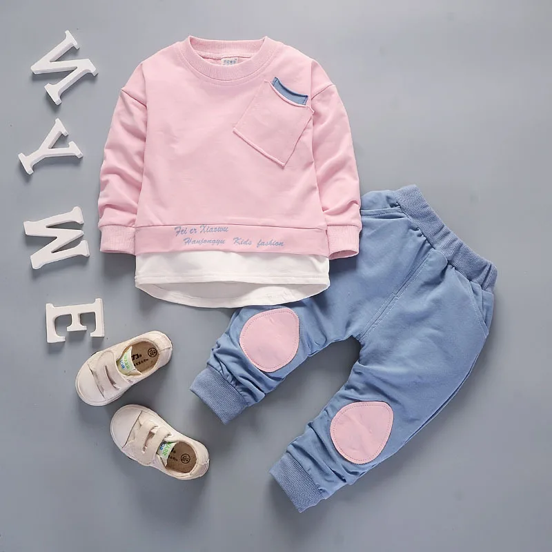 Baby Girl Clothes 2019 Korean O-Neck Leisure Long Sleeved shirts Tops + Pants 2PCS Outfits Kids Bebes Jogging Suits Tracksuits | Детская
