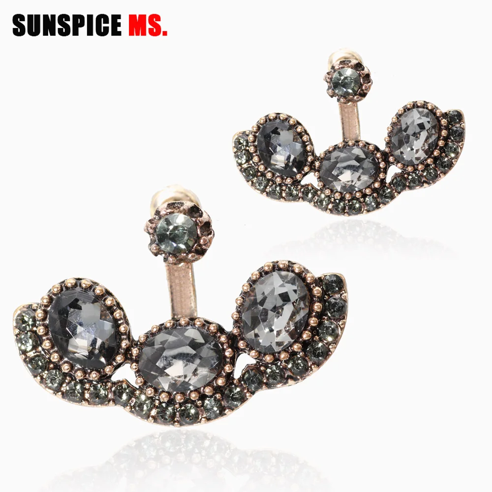 LLCD01GRAY SUNSPICE MS Винтаж Серый Кристалл женские серьги с подвесками круглые бусины античное золото цвет индийские ювелирные изделия бохо Мода свадьба bijoux - Окраска металла: LLCD01GRAY