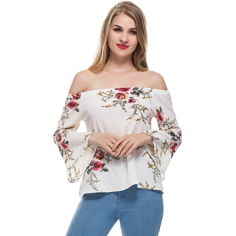 Модная сексуальная блузка с открытыми плечами оборками женская рубашка