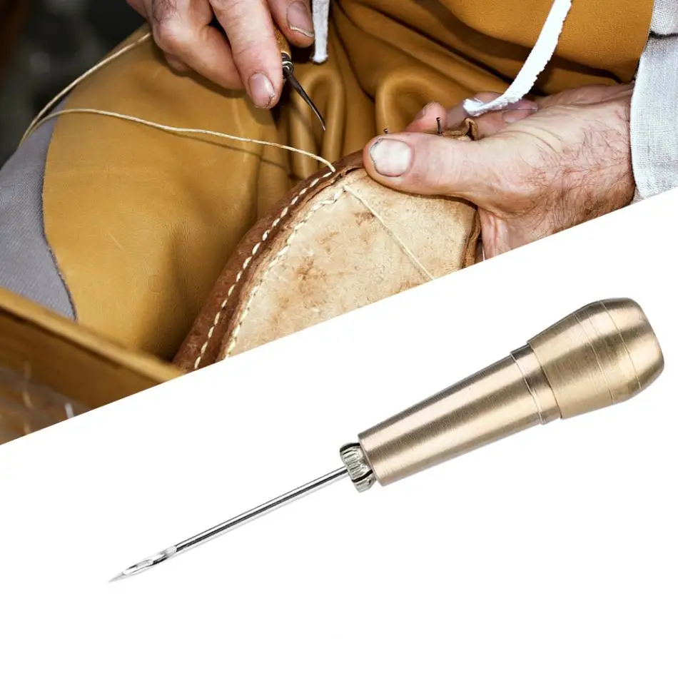 Hotsale Leather Sewing Shoes Repair Tool 3 Needles Copper Handle Sewing Awl Leather Shoes RepairTool Leather Craft Sewing Kit