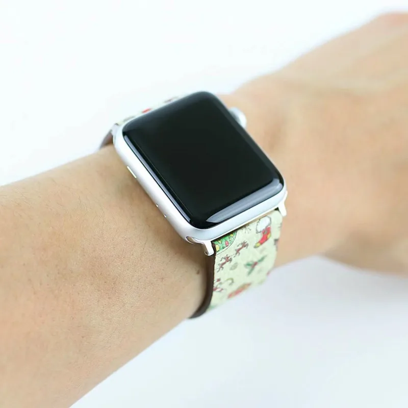 Красочные рождественские кожаные часы ремешок для Apple Watch Series 3 2 1 группа Рождество Отец чулок олень Ремешки для наручных часов 42/38 мм