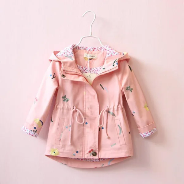 Pink Одежда для маленьких мальчиков и девочек; куртка с Минни; коллекция года; модная Осенняя Милая ветровка с капюшоном для мальчиков и девочек; хлопковая Детская осенняя куртка с цветочным принтом - Цвет: Pink