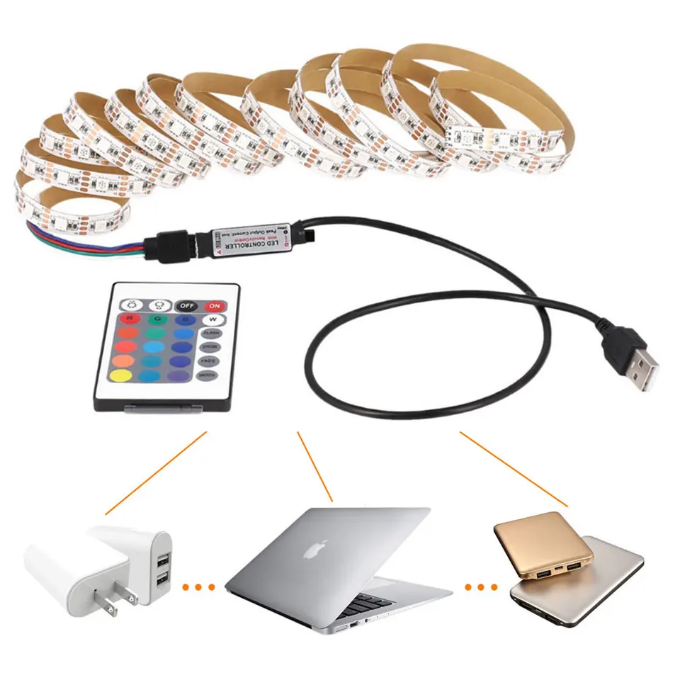 1 м 2 м 3 м 4 м 5 м IP20 5050 SMD DC 5 в USB зарядное устройство источник питания светодиодный светильник RGB пульт дистанционного управления usb-кабель адаптер светодиодный Декор лампы