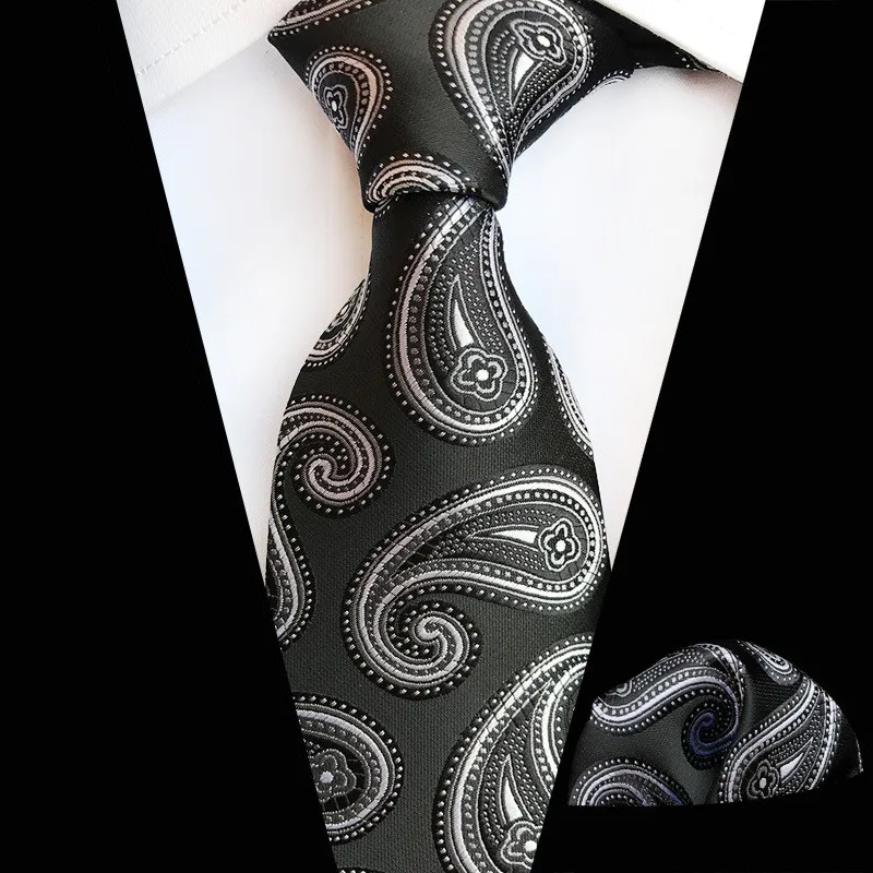 New Clasic Grey Black White Tie for Men Silk Fabric Jacquard Woven Hanky Set Designer Fashion Ties | Аксессуары для одежды