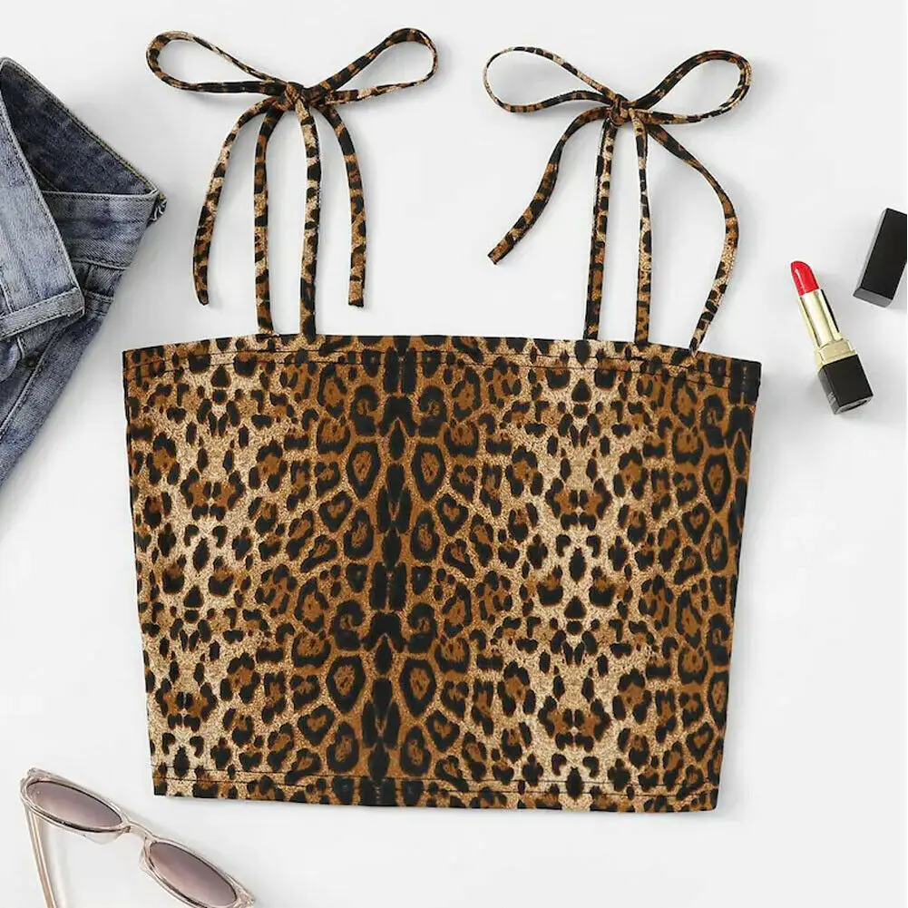 Женский топ с леопардовым принтом летний бретельками на шнуровке летняя Клубная