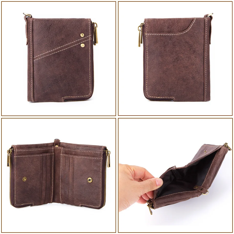 GENODERN новый кожаный бумажник для мужчин двойная молния мужской кошелек RFID