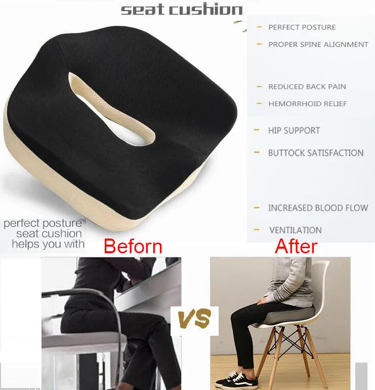 Memory Foam Seat Cushion for Chair Pad Massage Cushion Home Decor Coussin Coccyx Pillow Orthopedic Design Relieve Back Sciatica