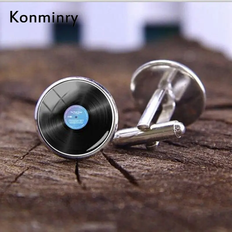 Классические запонки Konminry с виниловыми пластинами DJ для мужчин ретро музыкой