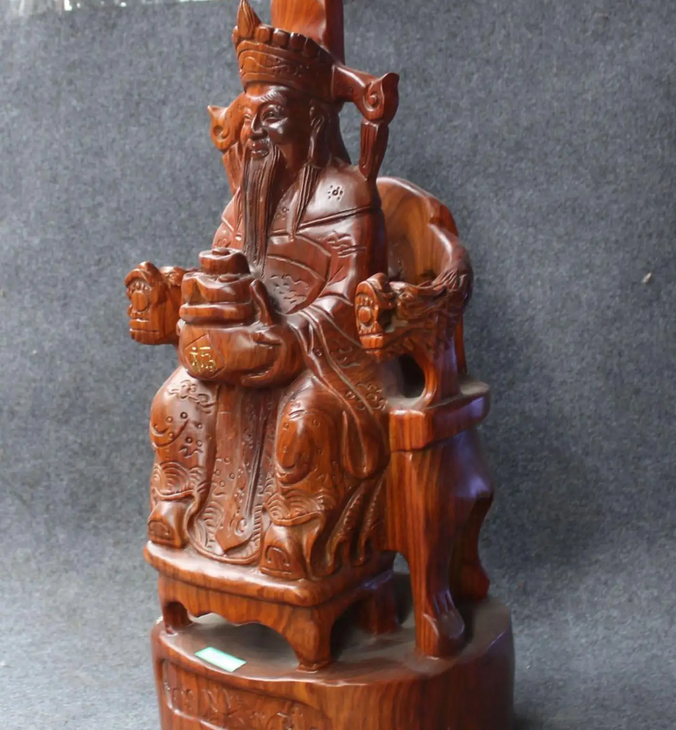 Китайский Boxwood дерево для денег богатства Yuanbao Бог Маммона держать Сокровище Чаша
