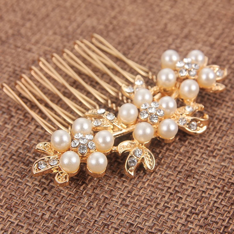 Стразы жемчужный цветок лист Свадебная расческа для волос девочек Кристальные