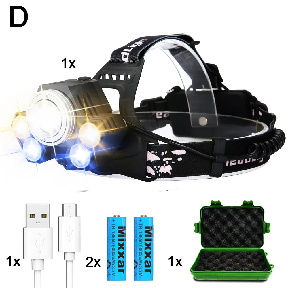 With Battery Box ZK20 дропшиппинг светодиодный налобный фонарь 5 режимов USB Перезаряжаемый водонепроницаемый налобный фонарь 3 светильник для кемпинга супер яркий головной светильник - Испускаемый цвет: With Battery Box